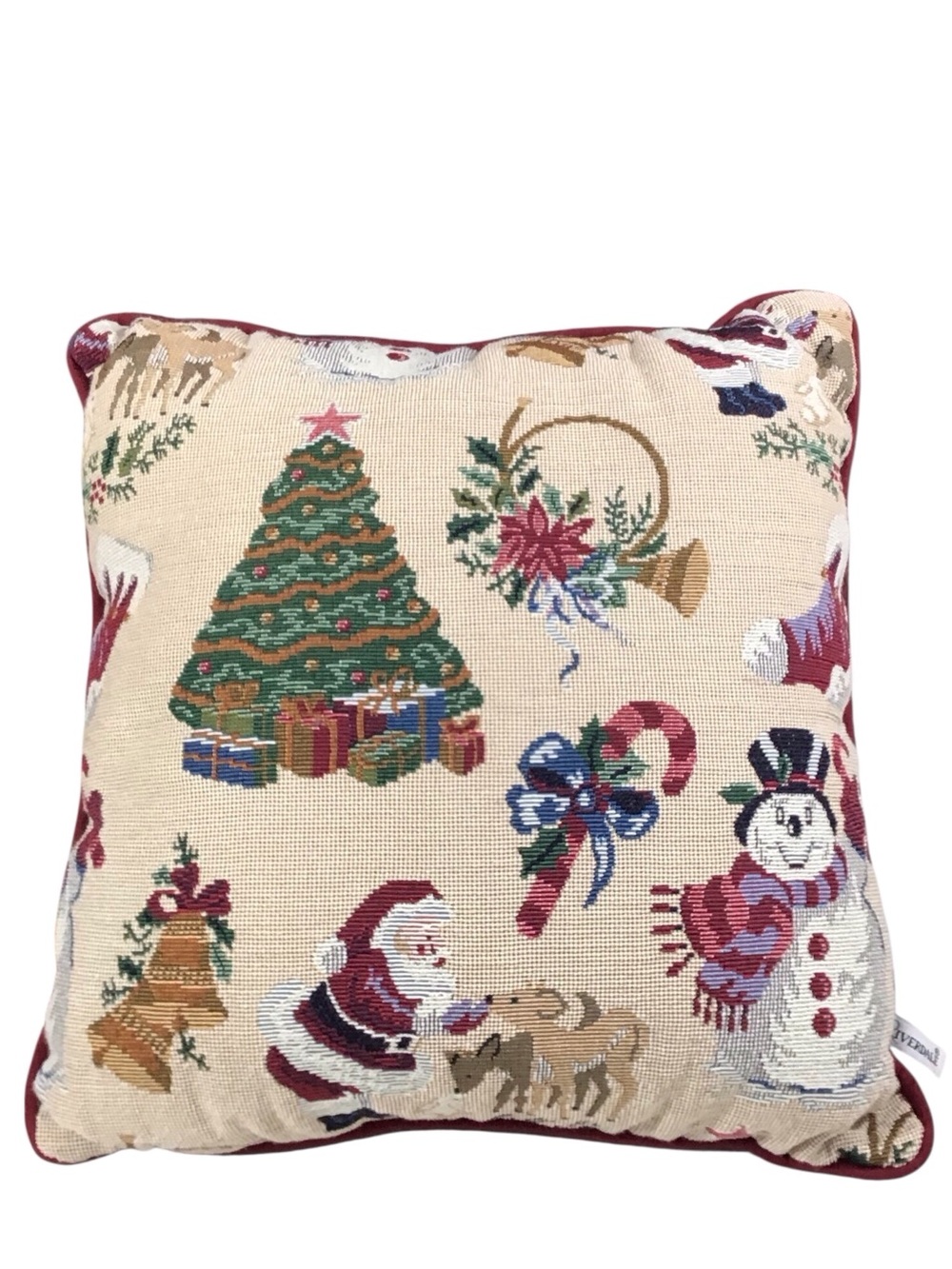 Riverdale Throw Pillow Christmas Holiday Beige Multicolor Tree Santa USA